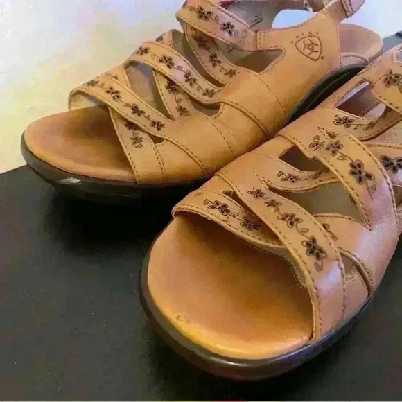 Ariat Women's Strappy Sandals with Floral Detail Brown Slingback Sandal Size 8.5 - Picture 10 of 13